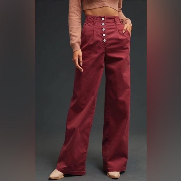 Maeve Anthropologie Wide Leg High Rise Baggy Button Fly Jeans Pants In 28T
